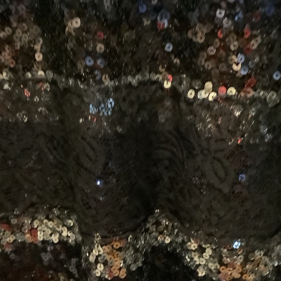 Quacker Factory Black and Silver Sequin with lace accents Long‎ Sleeve Top - Picture 5 of 8